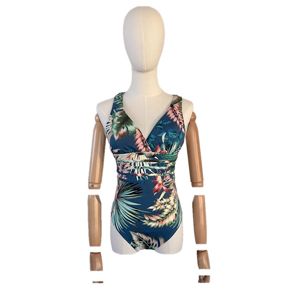 La Blanca Swimsuit V Neck One Piece Tropical Print New 6 - Picture 3 of 13